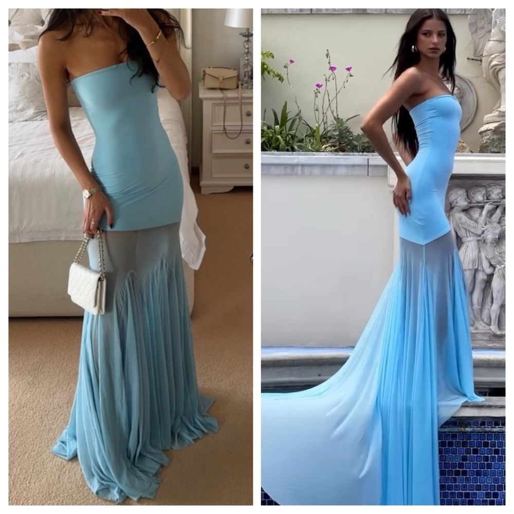 Deme by Gabriella Maxi Dress Light Blue Dahlia Gown Strapless size M